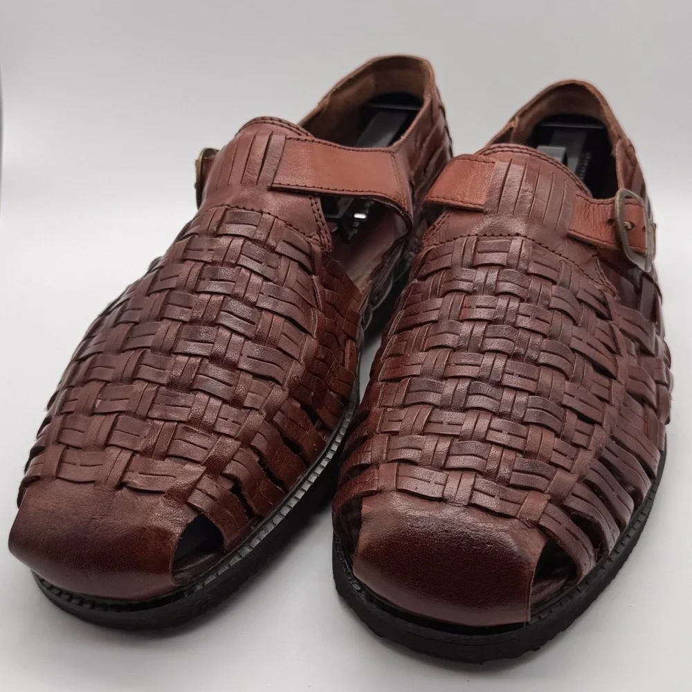Vintage Island Casuals Woven Leather Fisherman Sandals Men's 10.5 Brown Huarache
